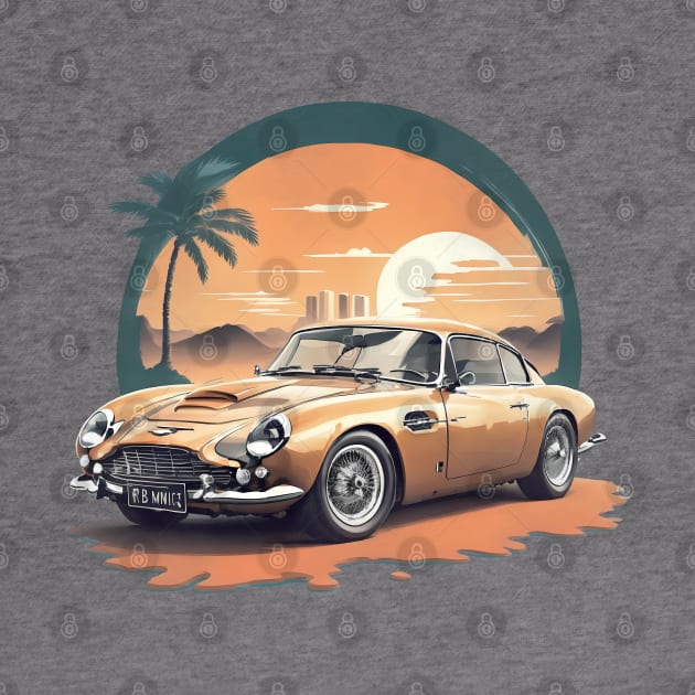 Vintage Summer Aston Martin DB3 Beach Sunset sports car by 8 Fists of Tees